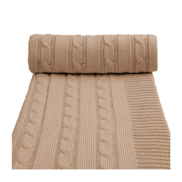 Pătură tricotată din amestec de bumbac pentru copii T-TOMI Spring, 80 x 100 cm, bej