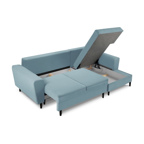 Colțar albastru deschis extensibil, cu spațiu de depozitare cu tapițerie din catifea reiată  (cu colț pe partea dreaptă, cu șezlong) Kyoto – Cosmopolitan Design-image-3