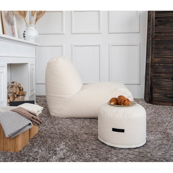 Fotoliu bean bag crem cu tapițerie din țesătură bouclé Mini – SLOWDOWN-image-4