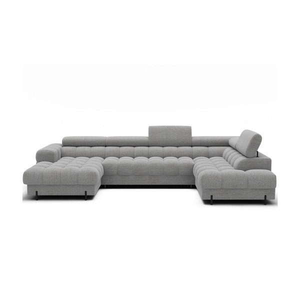 Colțar gri extensibil cu tapițerie din țesătură bouclé (cu colț pe partea dreaptă/în formă de "U") Feraria – ELTAP