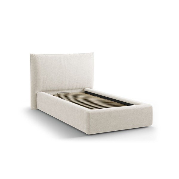 Pat crem tapițat cu spațiu de depozitare cu somieră 90x200 cm Kaelle – Micadoni -image-2