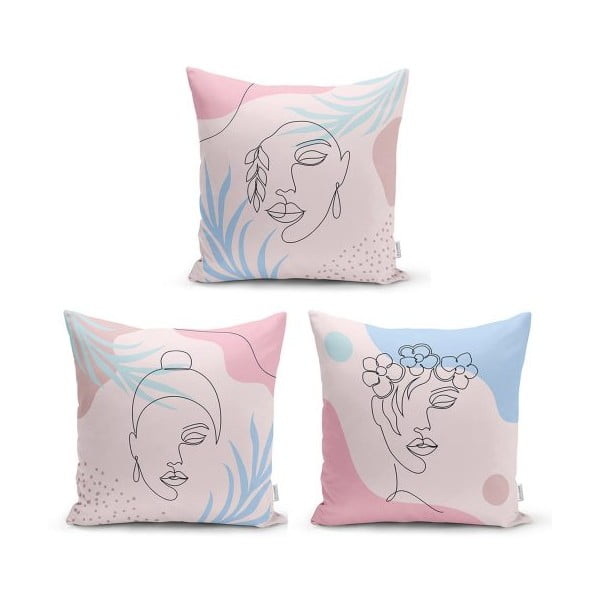 Set 3 fețe de pernă decorative Minimalist Cushion Covers Minimalist Face, 45 x 45 cm