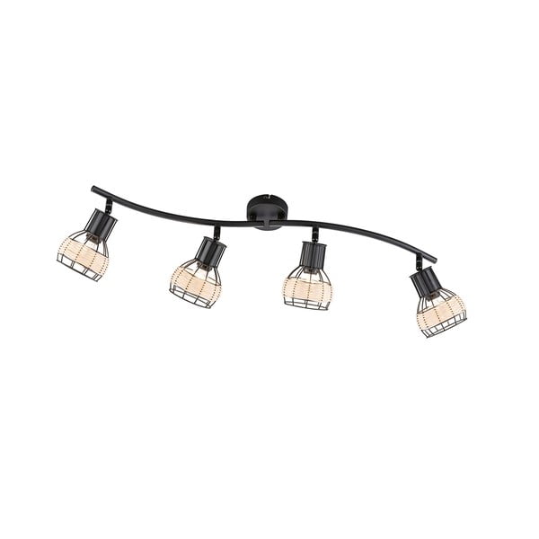 Plafonieră neagră cu abajur din metal/cu abajur din ratan 10,5x70 cm Straw – Fischer & Honsel