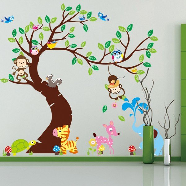 Set autocolante pentru perete Ambiance Tree, Monkeys and Elephant-image-1