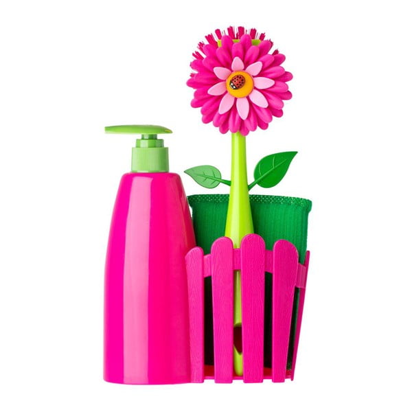 Set pentru spălat vase cu dozator Flower Power, roz