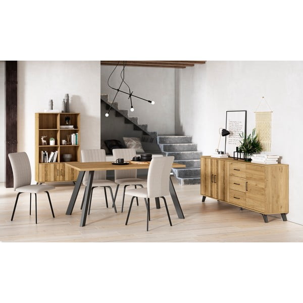 Comodă roșu/ joasă cu aspect de lemn de stejar 181x81 cm Nordic – Marckeric-image-1