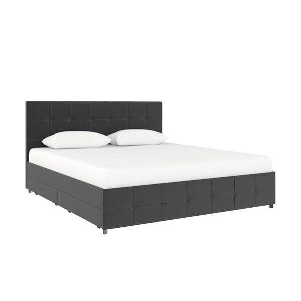 Pat matrimonial gri închis tapițat cu spațiu de depozitare 180x200 cm Rose – Støraa