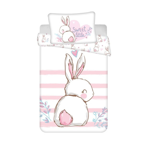 Lenjerie de pat pentru copii albă-roz din bumbac pentru pătuț 100x135 cm Bunny "Sweet" – Jerry Fabrics
