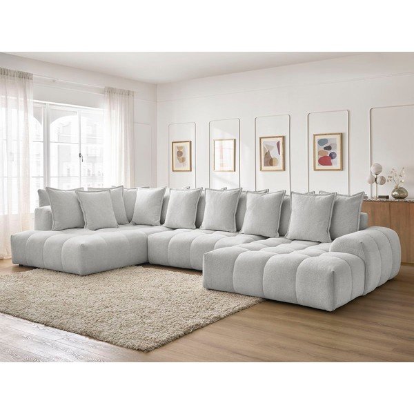 Colțar gri deschis extensibil/cu spațiu de depozitare cu tapițerie din chenille (cu colț pe partea stângă/în formă de "U") Everest – Bobochic Paris-image-1