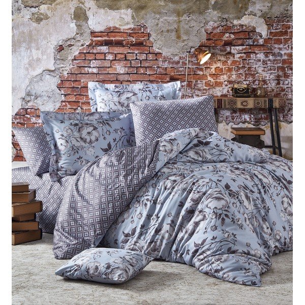 Lenjerie de pat din bumbac satinat cu cearșaf Nazenin Home Spek, 200 x 220 cm