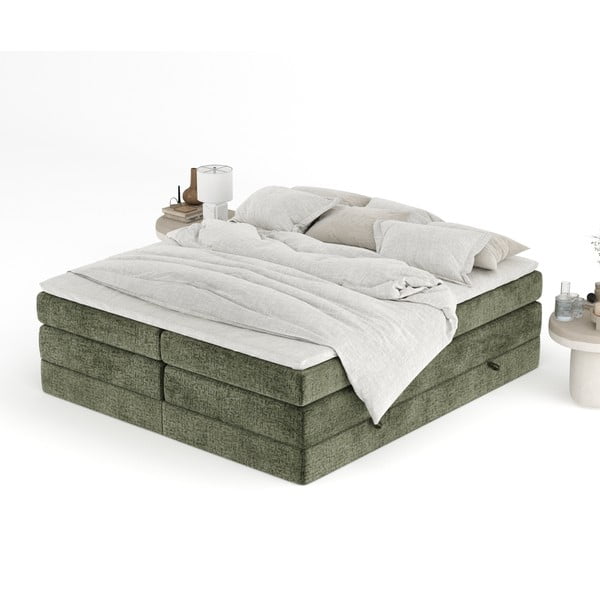 Pat boxspring verde închis cu spațiu de depozitare/fără tăblie 180x200 cm Juniper – Maison de Rêve-image-4
