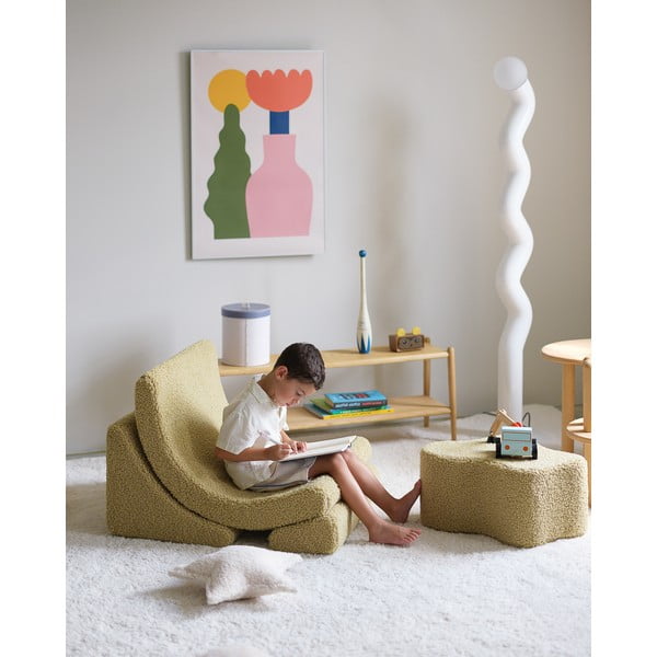Puf de copii verde cu tapițerie din țesătură bouclé Cloud – Wigiwama-image-3