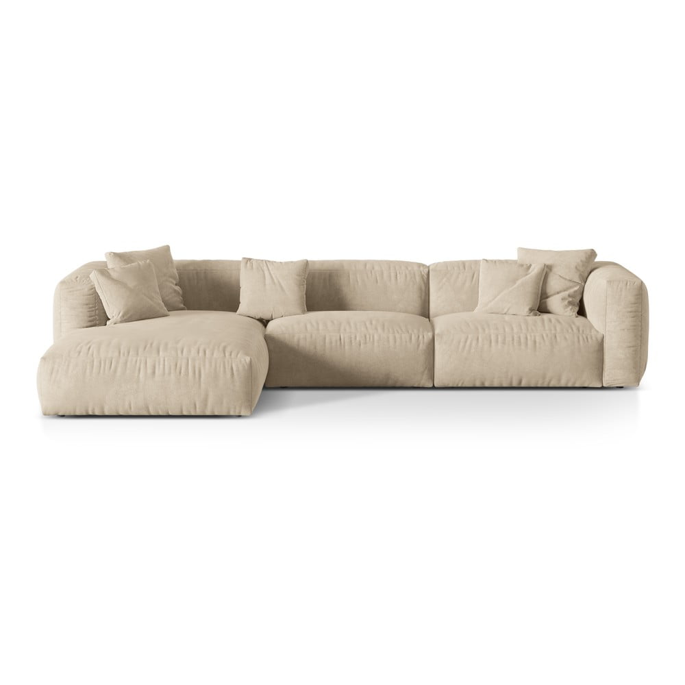 Colțar modular bej cu tapițerie din catifea (cu colț pe partea stângă/cu șezlong) Martina – Micadoni