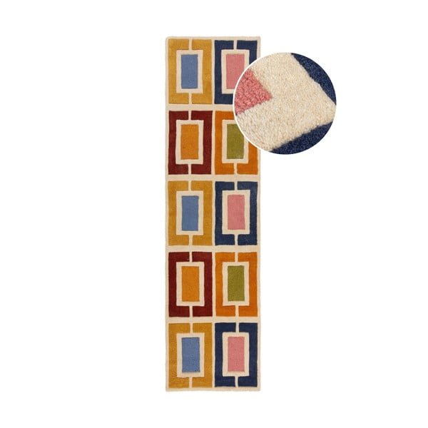 Covor tip traversă țesut manual din lână 60x230 cm Retro Blocks – Flair Rugs
