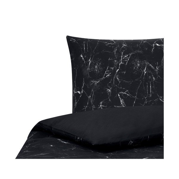Lenjerie de pat din bumbac percal Westwing Collection, 150 x 220 cm, negru-image-3