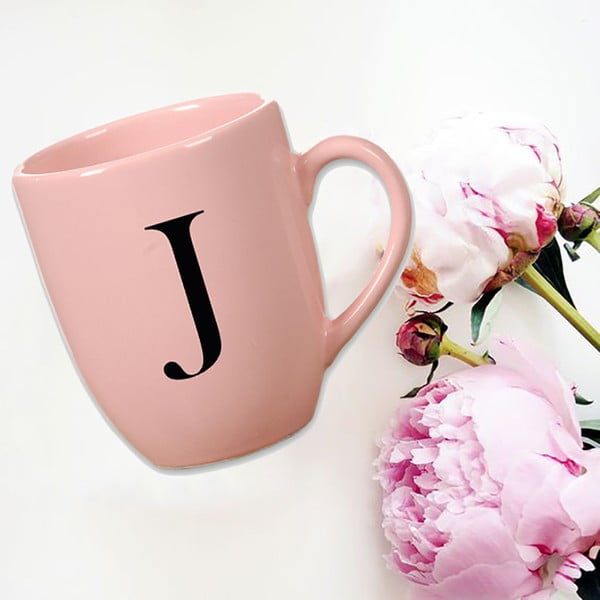 Cană din ceramică Vivas Letter J, 330 ml, roz