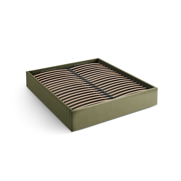 Pat matrimonial verde tapițat cu spațiu de depozitare/fără tăblie cu somieră 180x200 cm Susan – Micadoni 