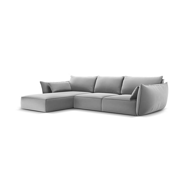 Colțar gri deschis cu tapițerie din catifea (cu colț pe partea stângă, cu șezlong) Vanda – Mazzini Sofas-image-2