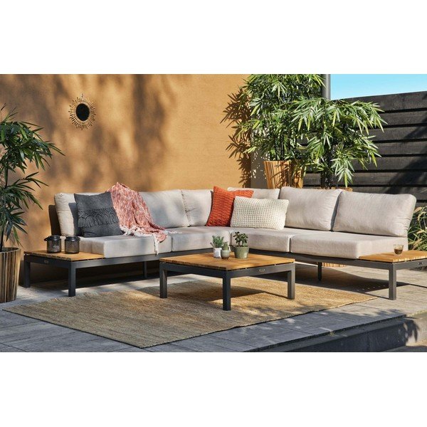 Set mobilier de grădină negru/bej lemn masiv de tec pentru 4 pers. Villa – Exotan-image-2