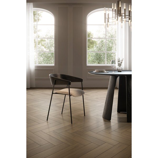 Set de scaune de sufragerie negru/bej cu cotiere 2 buc. tapițat Cora – MOME-image-1