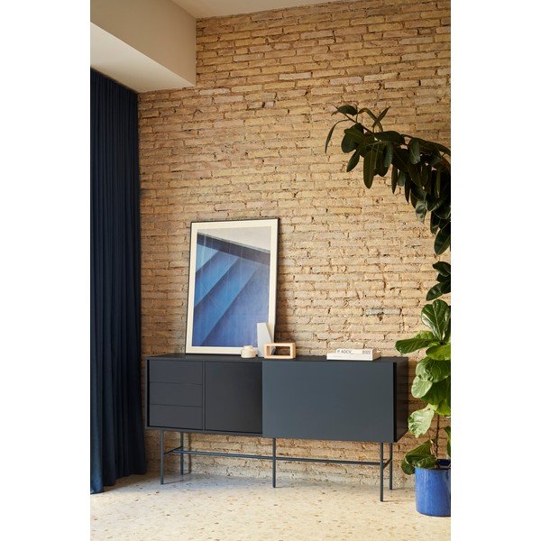 Comodă joasă cu ușă glisantă negru-gri antracit 180x91 cm Nube – Teulat-image-1