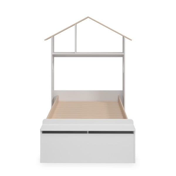 Pat pentru copii  alb/natural de tip casă cu aspect de lemn de pin cu spațiu de depozitare 90x190 cm Odessa – Marckeric-image-4