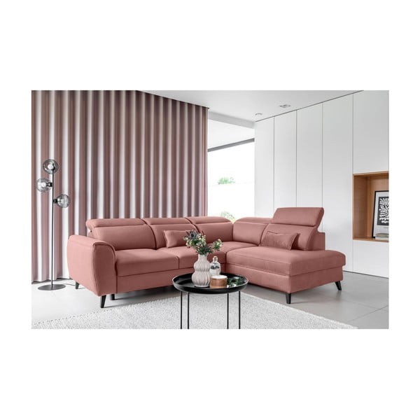 Colțar roz extensibil/cu spațiu de depozitare cu tapițerie din catifea (cu colț pe partea dreaptă/în formă de ”L”) Noble – ELTAP-image-1