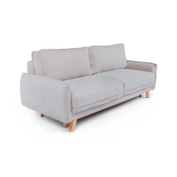 Canapea gri deschis extensibilă/cu spațiu de depozitare cu tapițerie din catifea reiată  218 cm Tori – Bonami Selection-image-1