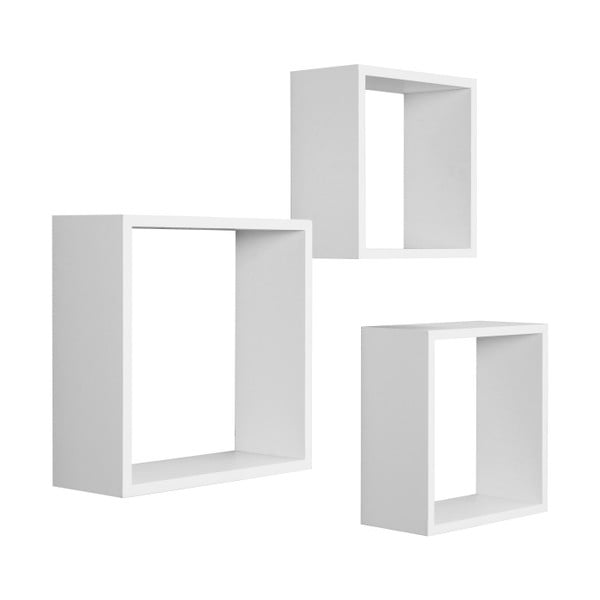Set 3 rafturi de perete Intertade Cube, alb