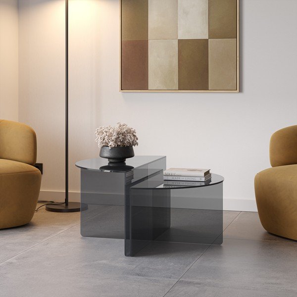 Măsuțe de cafea gri 2 buc. rotunde din sticlă ø 80 cm Velta – MOME-image-1