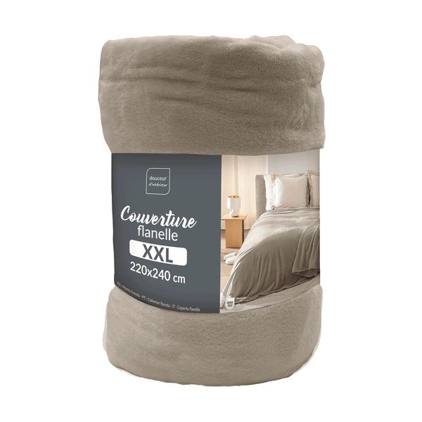 Pătură taupe din microflanel 220x240 cm Flanou – douceur d'intérieur-image-3