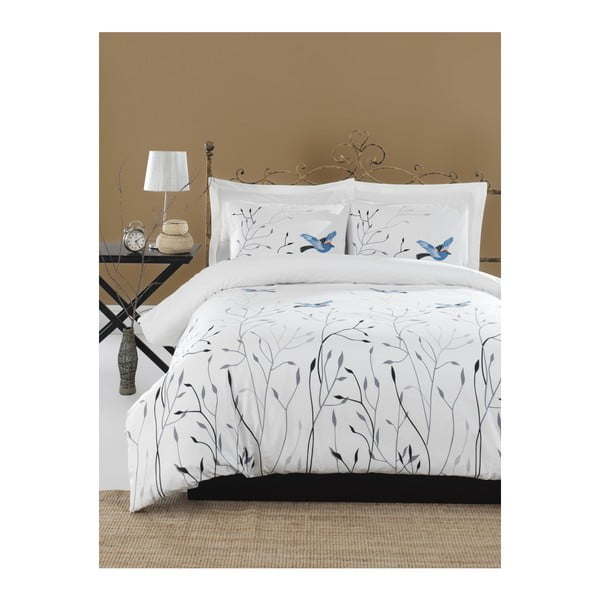 Lenjerie de pat cu cearșaf din bumbac ranforce, pentru pat dublu Mijolnir Fidella Blue, 160 x 220 cm