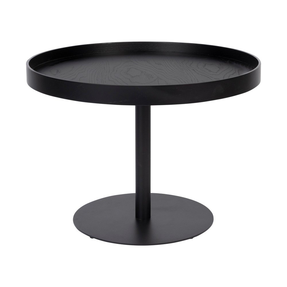 Măsuță de cafea neagră rotundă cu blat cu aspect de lemn de stejar ø 56 cm Yuri M – White Label
