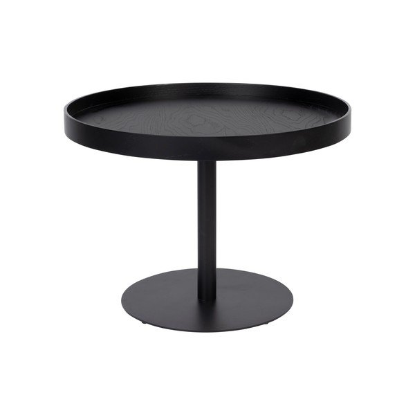 Măsuță de cafea neagră rotundă cu blat cu aspect de lemn de stejar ø 56 cm Yuri M – White Label