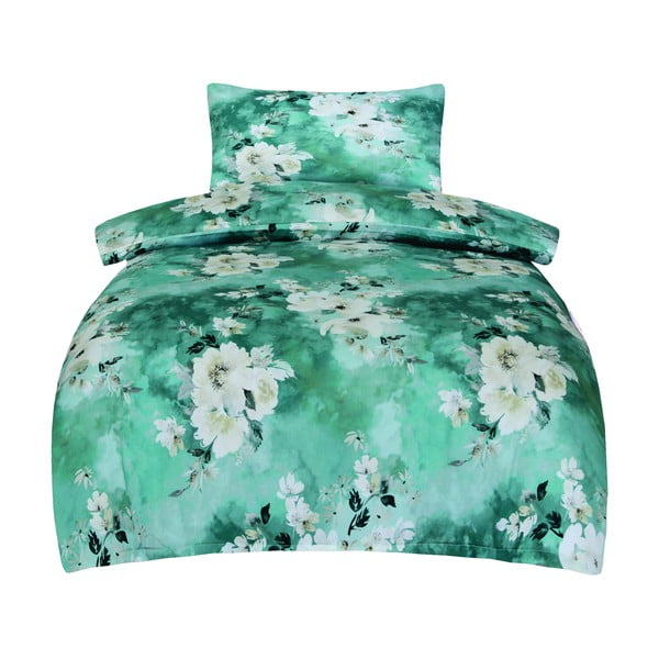 Lenjerie de pat verde din bumbac satinat pentru pat de o persoană 140x200 cm Fiona – My House