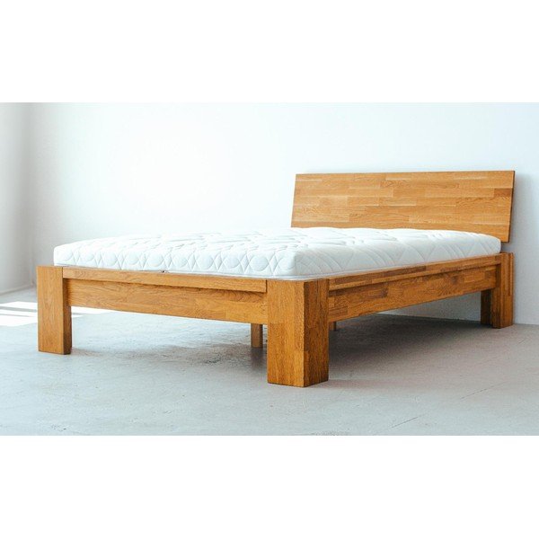 Pat matrimonial în culoare naturală din lemn de stejar 140x200 cm Montana – Olivia Living-image-1