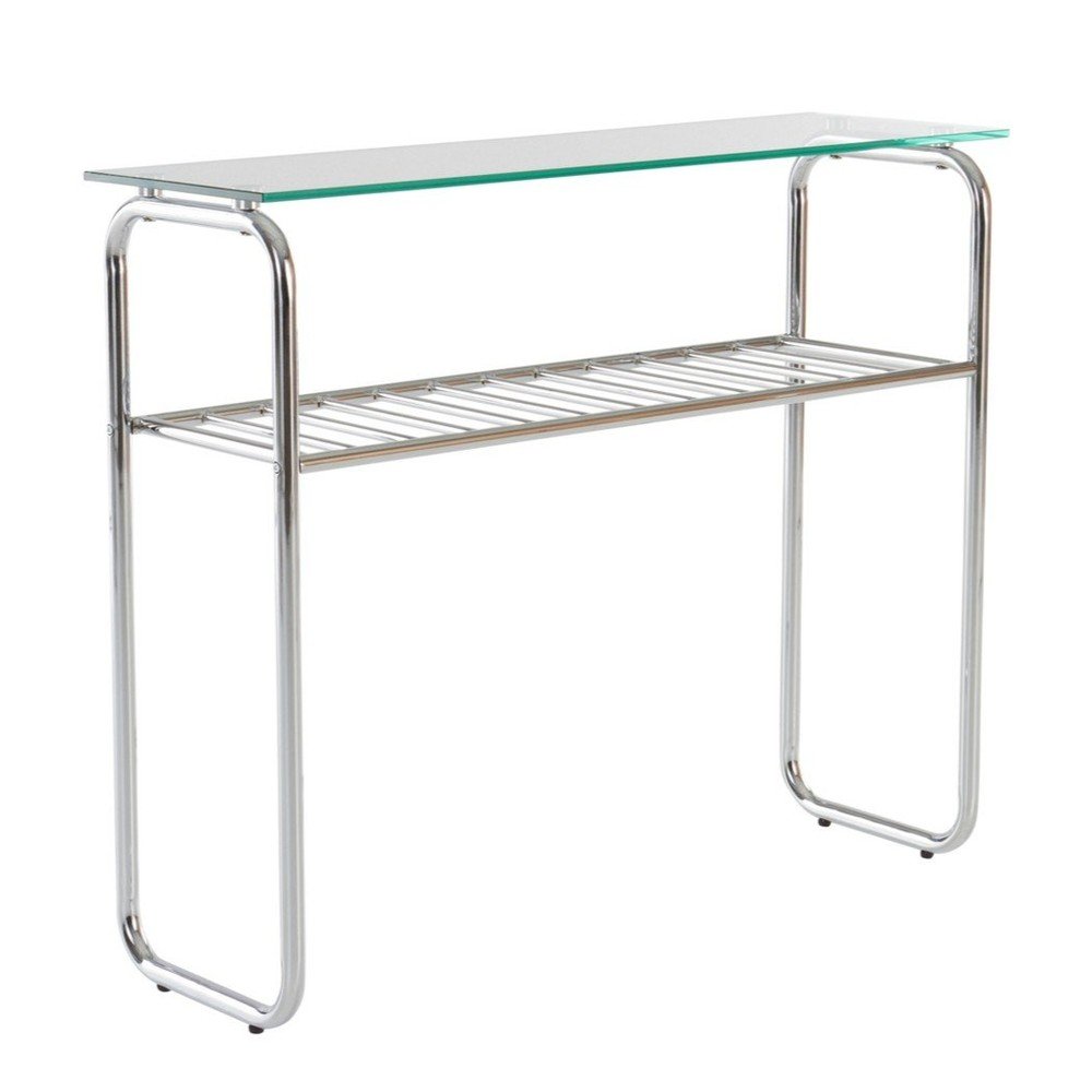 Masă consolă argintiu-lucios cu blat din sticlă 32x100 cm Walle – Jotex