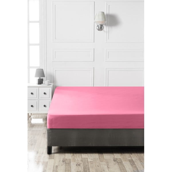 Cearceaf roz din bumbac cu elastic 140x200 cm – Mijolnir-image-1
