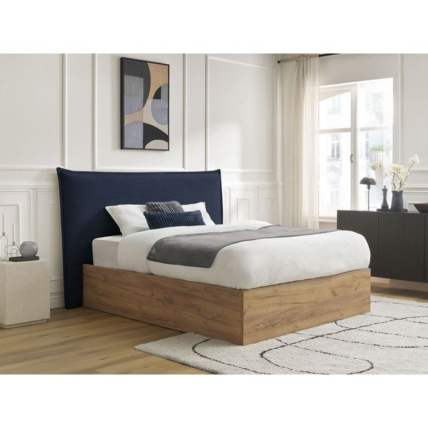 Pat matrimonial albastru tapițat/din  placă aglomerată de lemn tapițat cu spațiu de depozitare cu somieră 180x200 cm Charlie – Bobochic Paris-image-3
