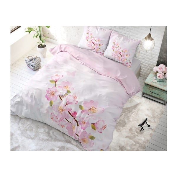 Lenjerie de pat din bumbac Sleeptime Sweet Flowers, 140 x 220 cm, roz