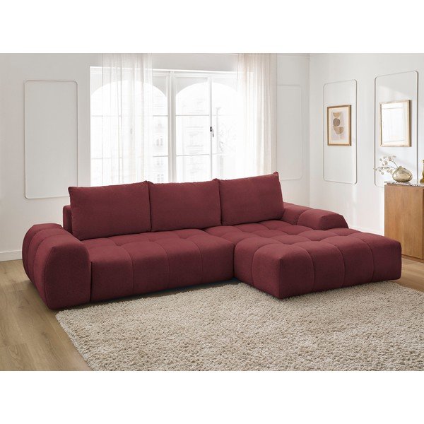 Colțar burgundy extensibil/cu spațiu de depozitare cu tapițerie din chenille (cu colț pe partea dreaptă/cu șezlong) Everest – Bobochic Paris-image-1