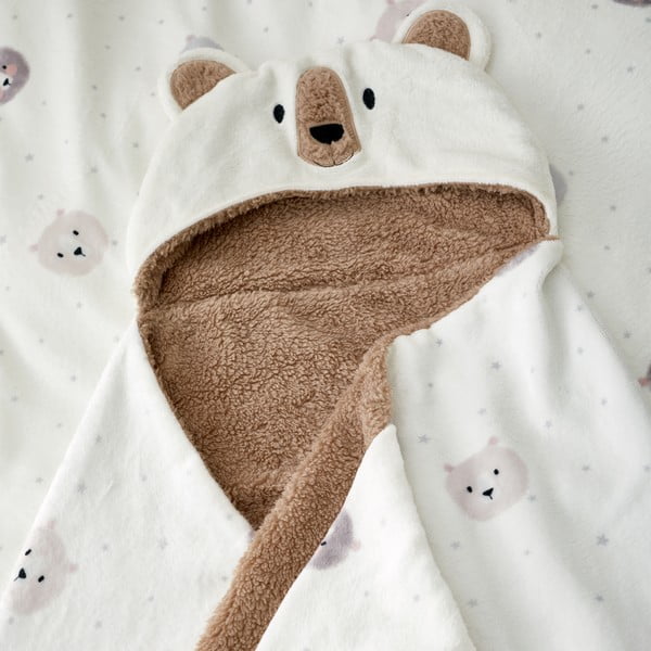 Pătură pentru copii cu glugă maro-crem din micropluș/cocolino 90x125 cm Cosy Bear – Catherine Lansfield-image-2