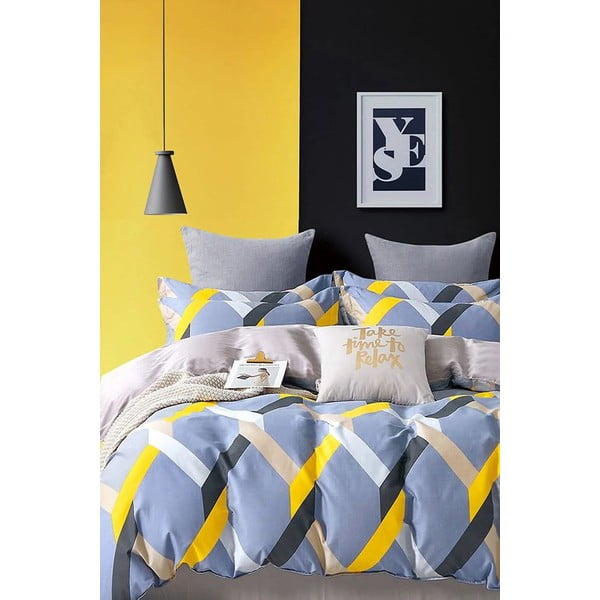 Lenjerie de pat galbenă-albastră pentru pat dublu-extins și cearceaf 200x220 cm – Mila Home