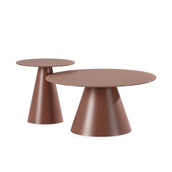 Măsuțe de cafea maro 2 buc. rotunde cu blat din sticlă ø 80 cm Vida – MOME