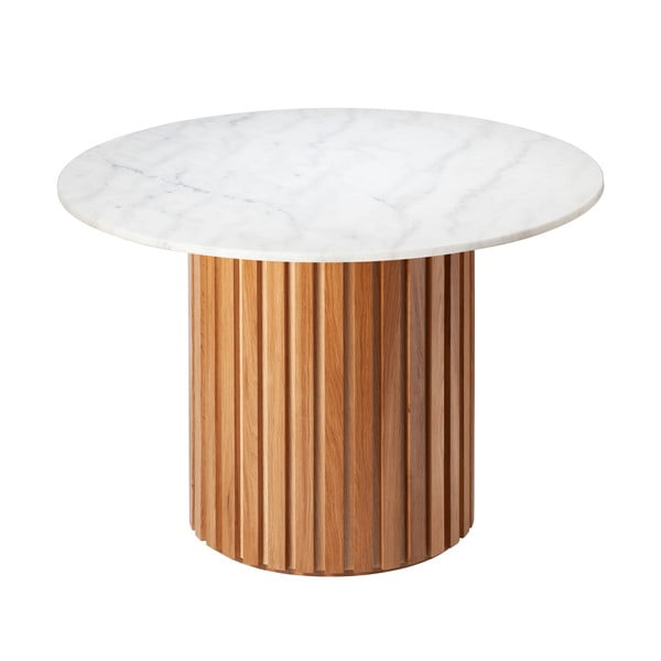 Masă dining cu blat din marmură și structură din lemn de stejar RGE Moon, ⌀ 105 cm, alb