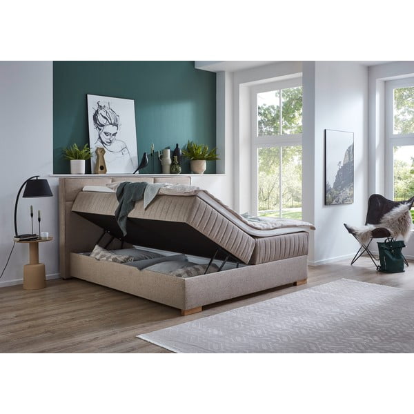 Pat boxspring bej cu spațiu de depozitare 160x200 cm Tambo – Meise Möbel-image-4