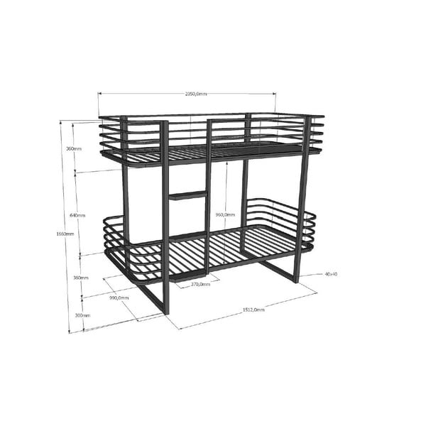 Pat pentru copii  negru supraetajat din metal cu somieră 90x200 cm Oscar – Vipack-image-2
