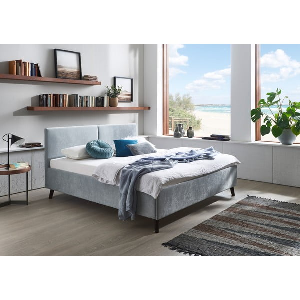 Pat matrimonial albastru deschis tapițat cu somieră 180x200 cm Piano – Meise Möbel-image-1