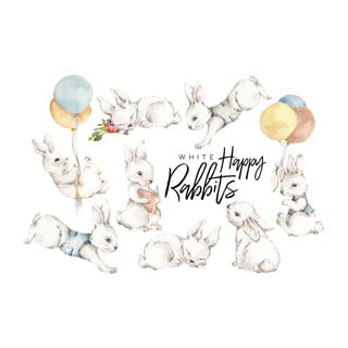 Set 8 autoadezive Dekornik White Happy Rabbits