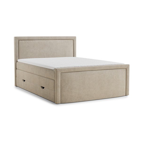 Pat boxspring bej cu spațiu de depozitare 160x200 cm Fresco – Maison de Rêve